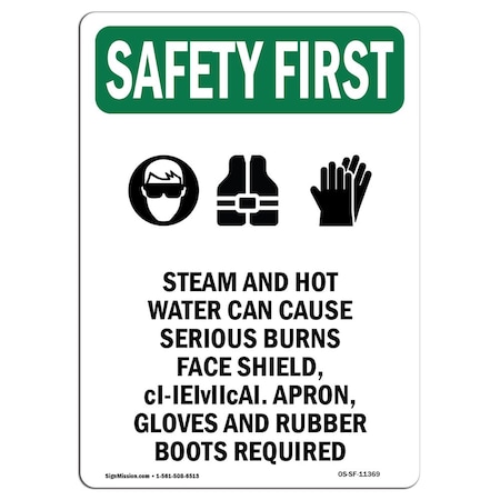 Signmission OSHA Sign, Steam And Hot Water W/ Symbol, 10in X 7in Rigid Plastic, 7" W, 10" H, Portrait OS-SF-P-710-V-11369